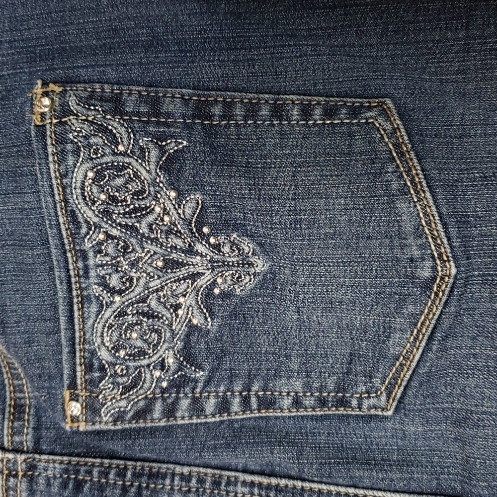 White House Black Market Bling Denim Mini Skirt Classic Crystals Summer Jean - Picture 4 of 9